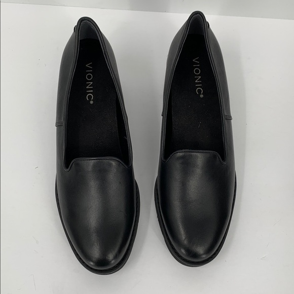 Vionic Willa Wedge loafers black leather platform lug sole chunky women new 8.5 - Picture 4 of 8